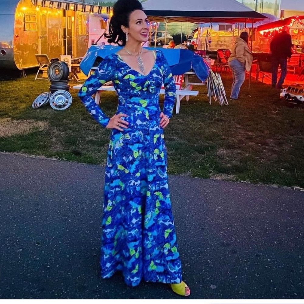 vintage butterfly maxi dress by Jack Hartley xs